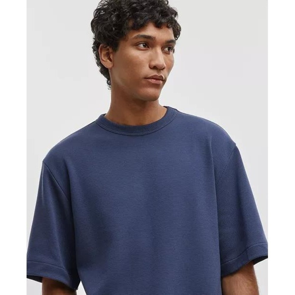Mode of One Ottoman Tee Caspian Waters Blue Relaxed Fit‎ Textured T-Shirt S NEW
